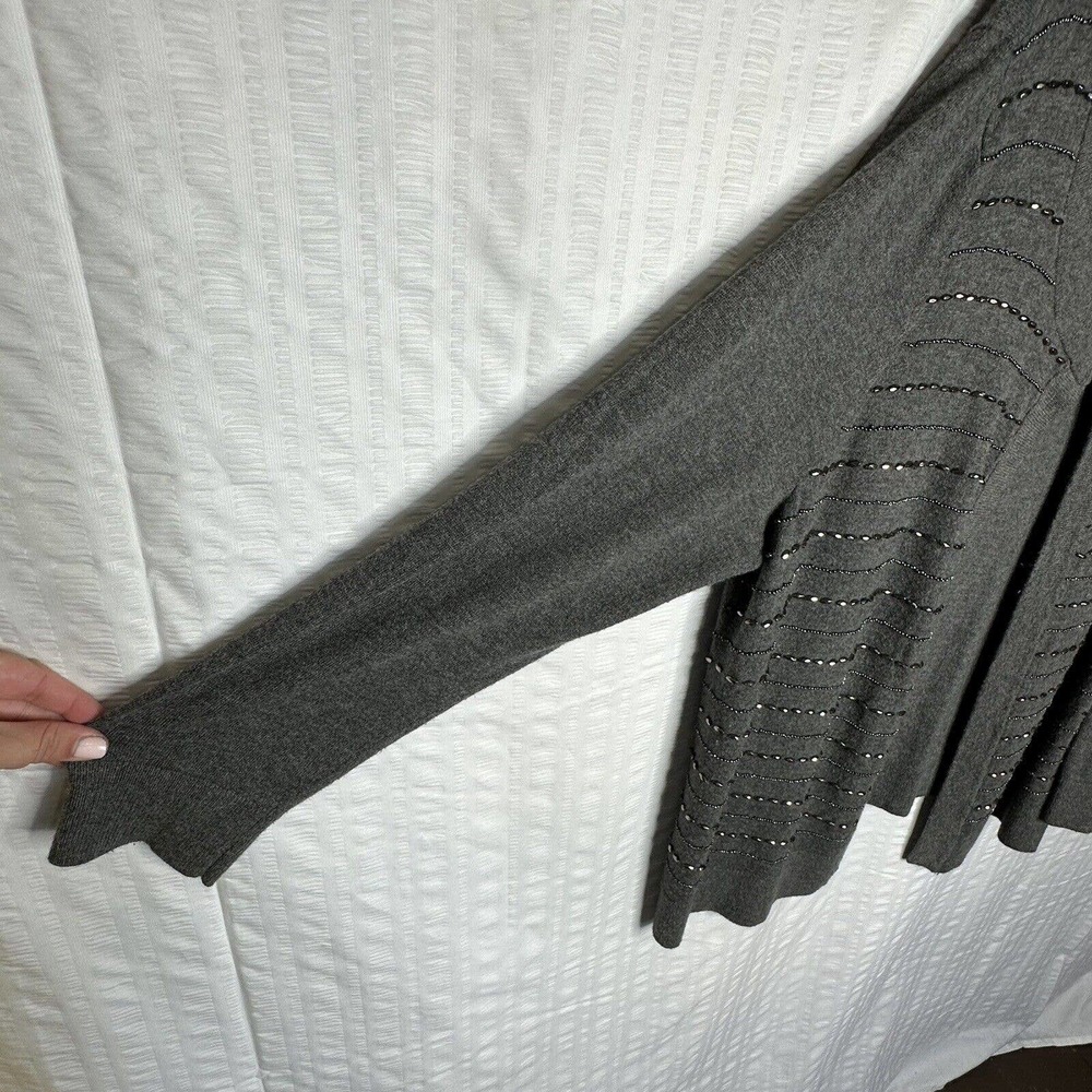 Talbots Sweater Womens 3x Gray Cardigan Beaded Lambswool Dressy Holiday Party - Picture 4 of 11